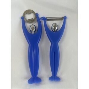 Bugatti Kitchen Utensil 2 pc Set Vegetable‎ Peeler Bottle Opener Blue Gym